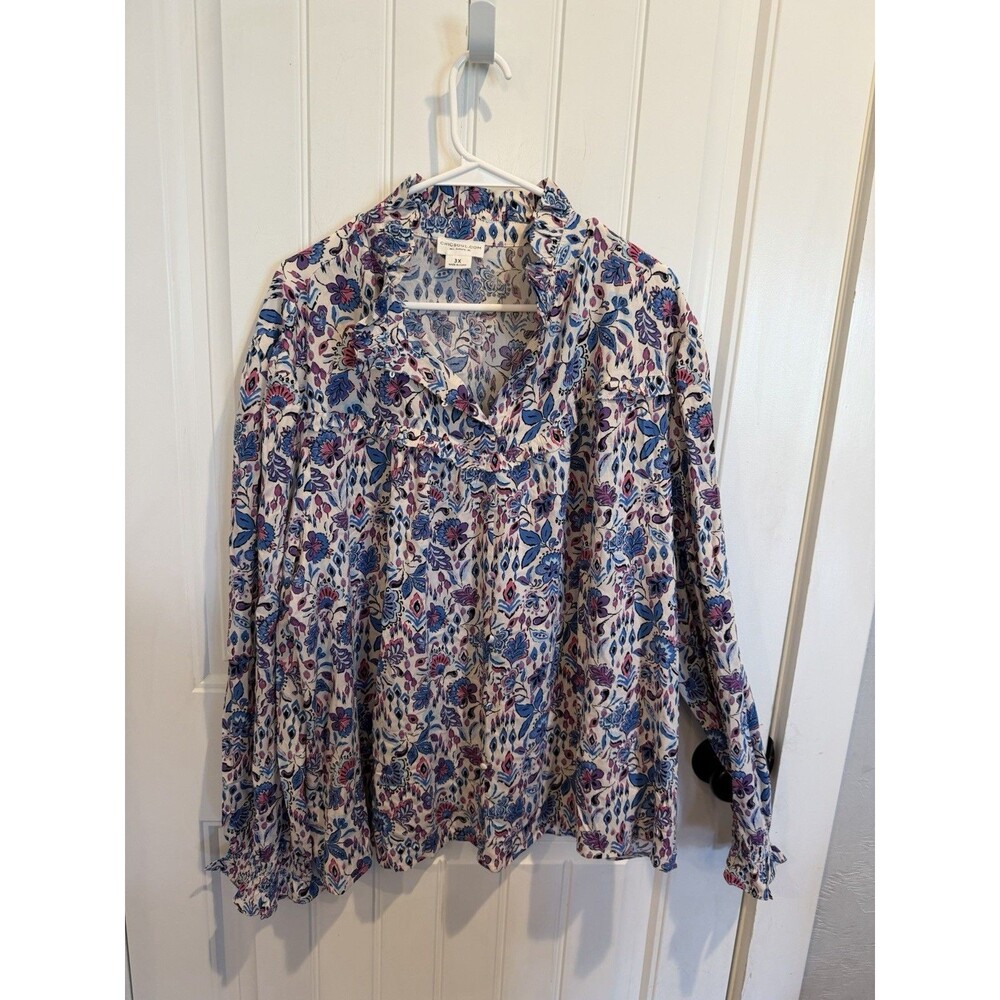Chic Soul Blouse Women’s 3X Floral Boho Peasant Top Ruffle Long Sleeve Plus
